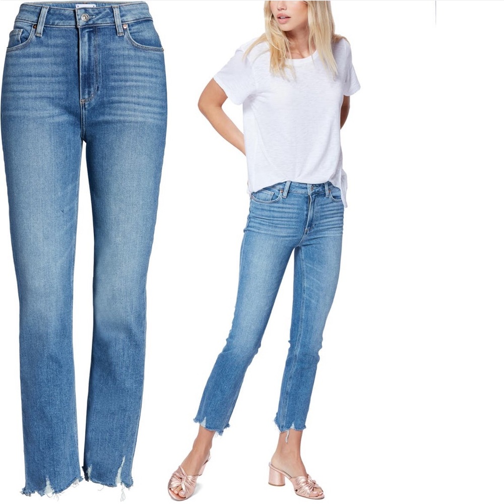 PAIGE Cindy High Waist Destroyed Hem Straight Leg Jeans